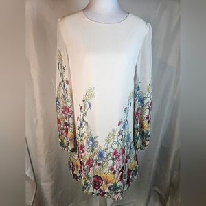 Yumi Floral Garden Print Long Sleeve Shift Dress Size 6 Cottagecore